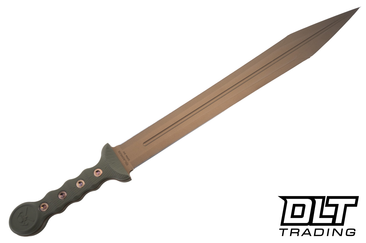 RMJ Tactical Gladius - Burnt Bronze Cerakote 3V Blade - OD Green G
