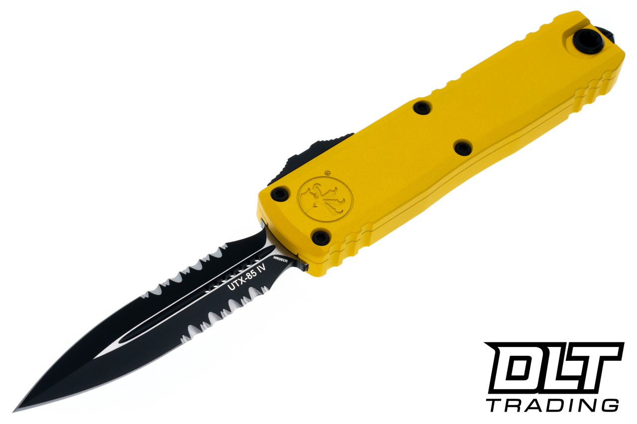 Microtech 12324-2YW UTX-85 Gen IV D/E - Yellow Handle - Black