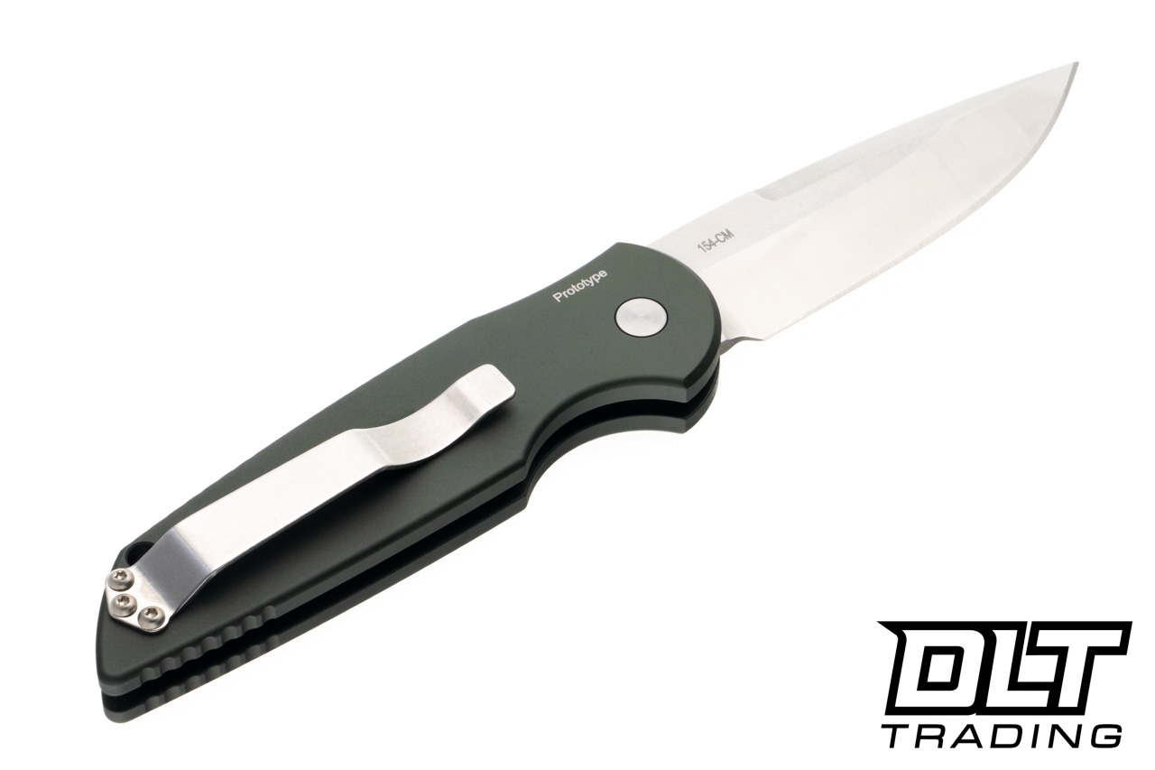 Pro-Tech TR-3 - Green Grooved Handle - Stonewashed Blade - Mosaic