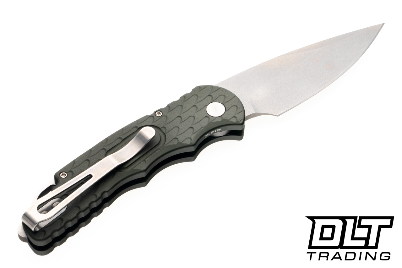Pro-Tech TR-5 - Green Feather Textured Handle - Stonewashed Blade