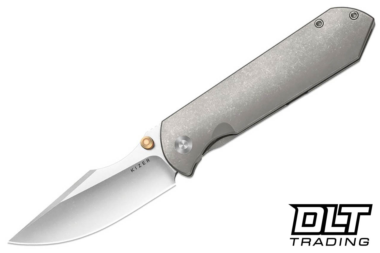Kizer Harpoon - Gray Stonewash Titanium - Stonewash & Satin Elmax
