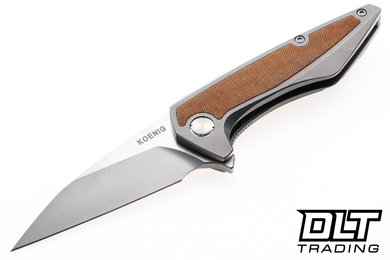 Koenig Mini Goblin - Smooth Titanium - Tan Micarta Inlay