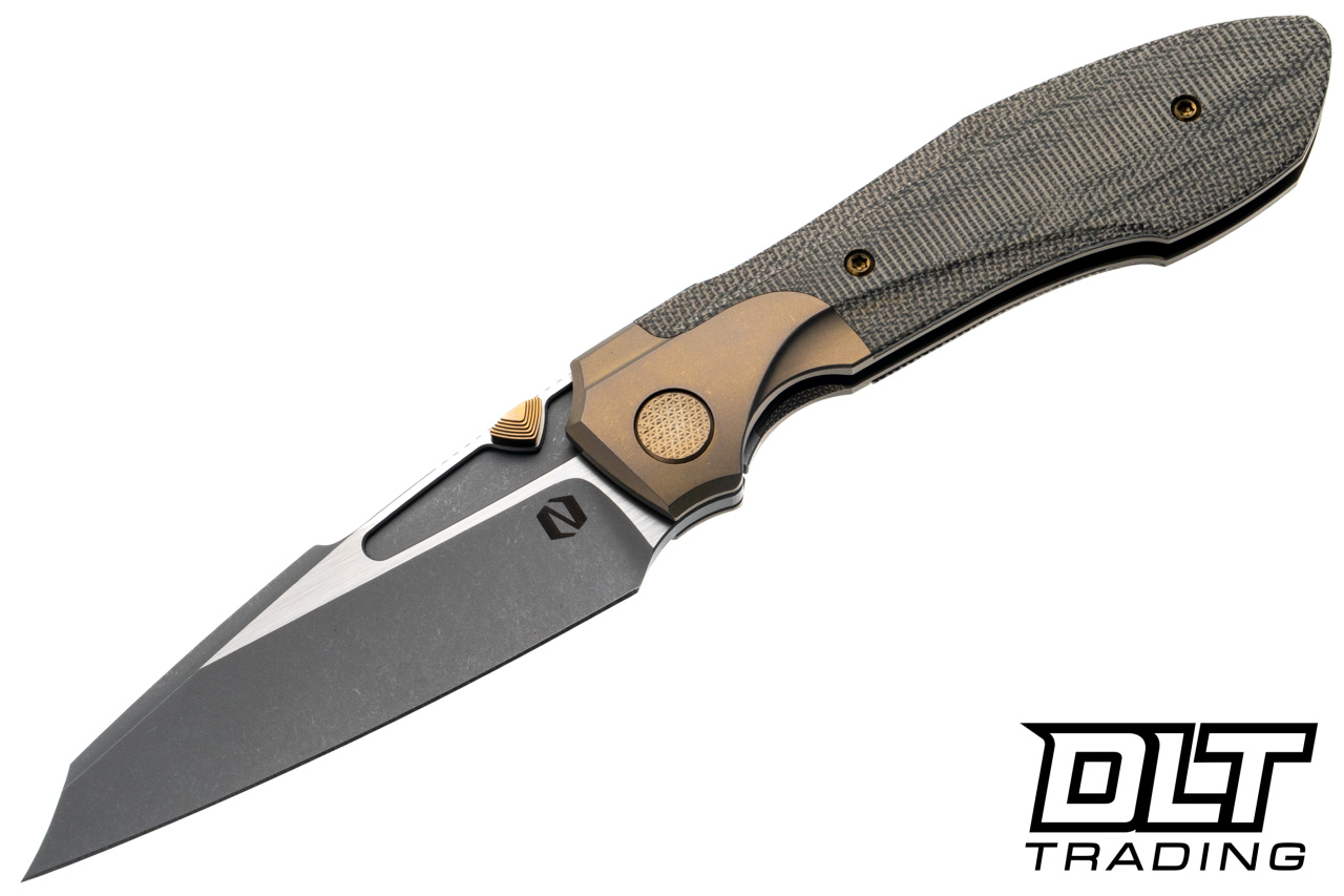 Null Knives Voodoo - Stonewash Bronze Ti - Green Micarta Inlay