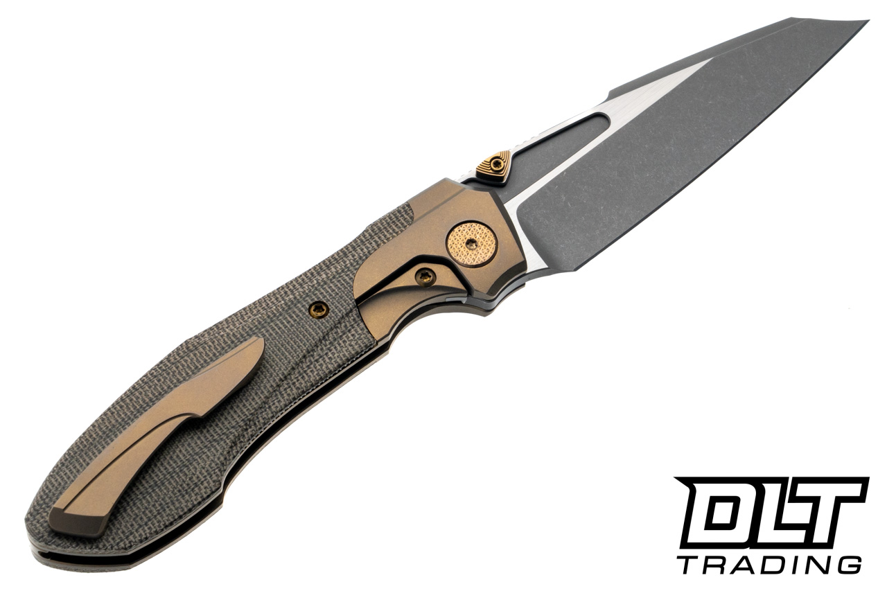 Null Knives Voodoo - Stonewash Bronze Ti - Green Micarta Inlay