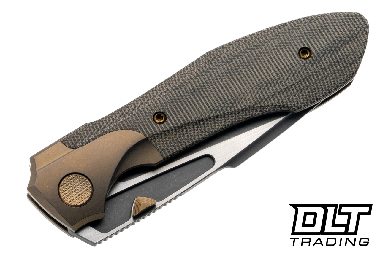 Null Knives Voodoo - Stonewash Bronze Ti - Green Micarta Inlay
