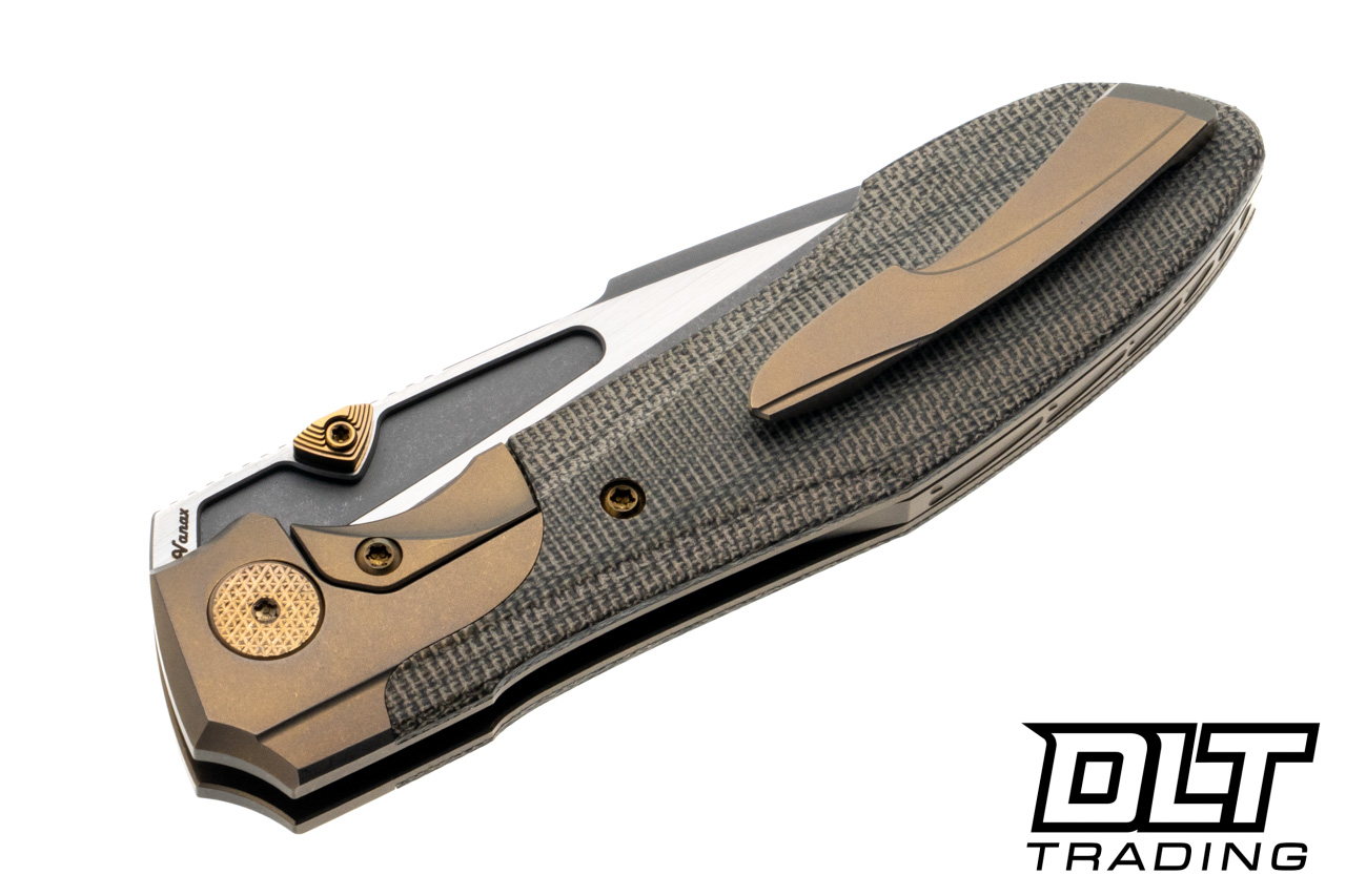 Null Knives Voodoo - Stonewash Bronze Ti - Green Micarta Inlay