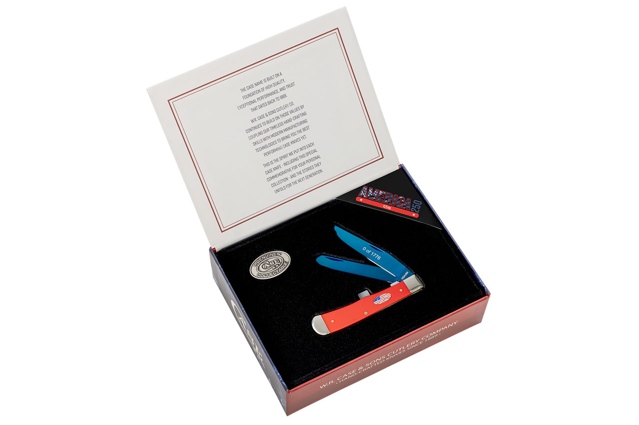 Case 250th Smooth Red Synthetic Trapper in Patriotic Cigar Box