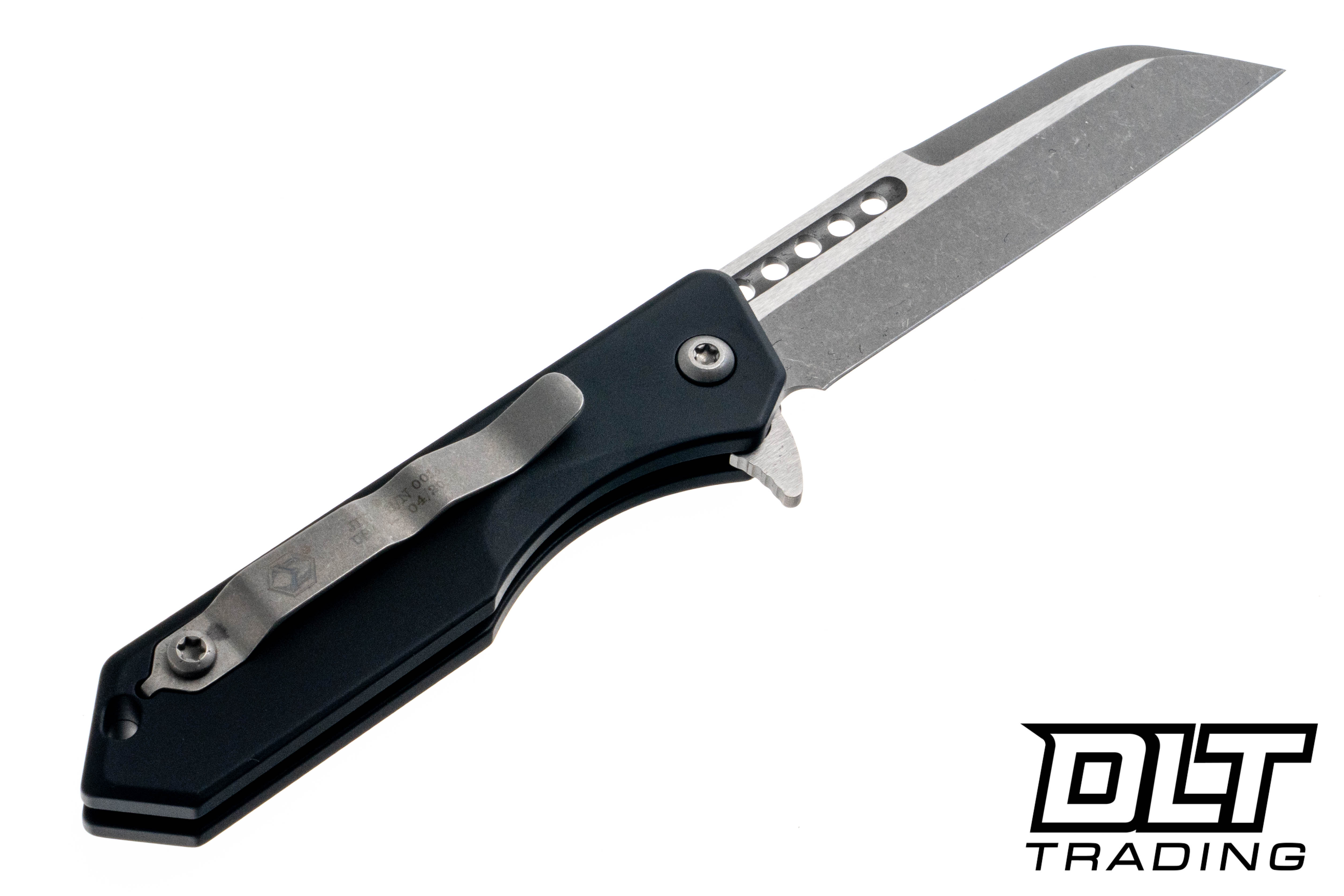 Heretic Jinn Button Lock - Black Aluminum - Wharncliffe Battleworn
