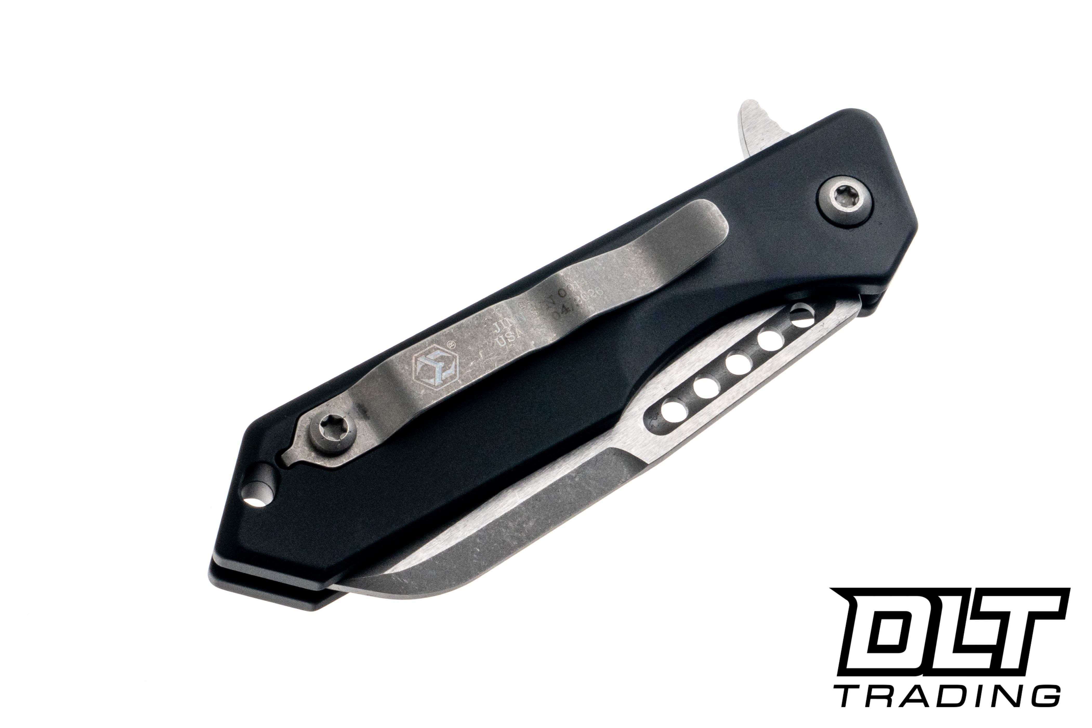 Heretic Jinn Button Lock - Black Aluminum - Wharncliffe Battleworn