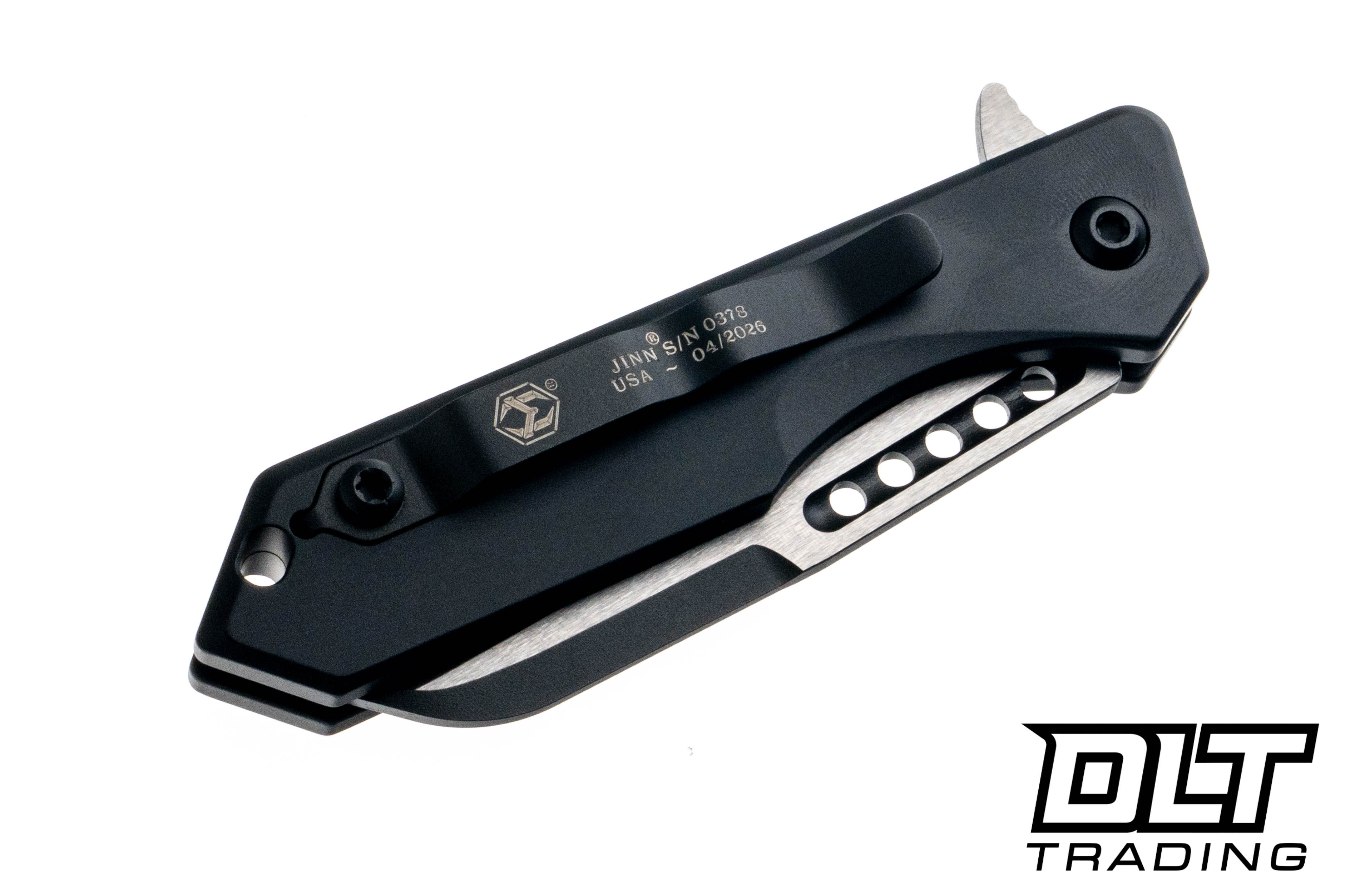 Heretic Jinn Button Lock - Black Aluminum - Wharncliffe Two Tone
