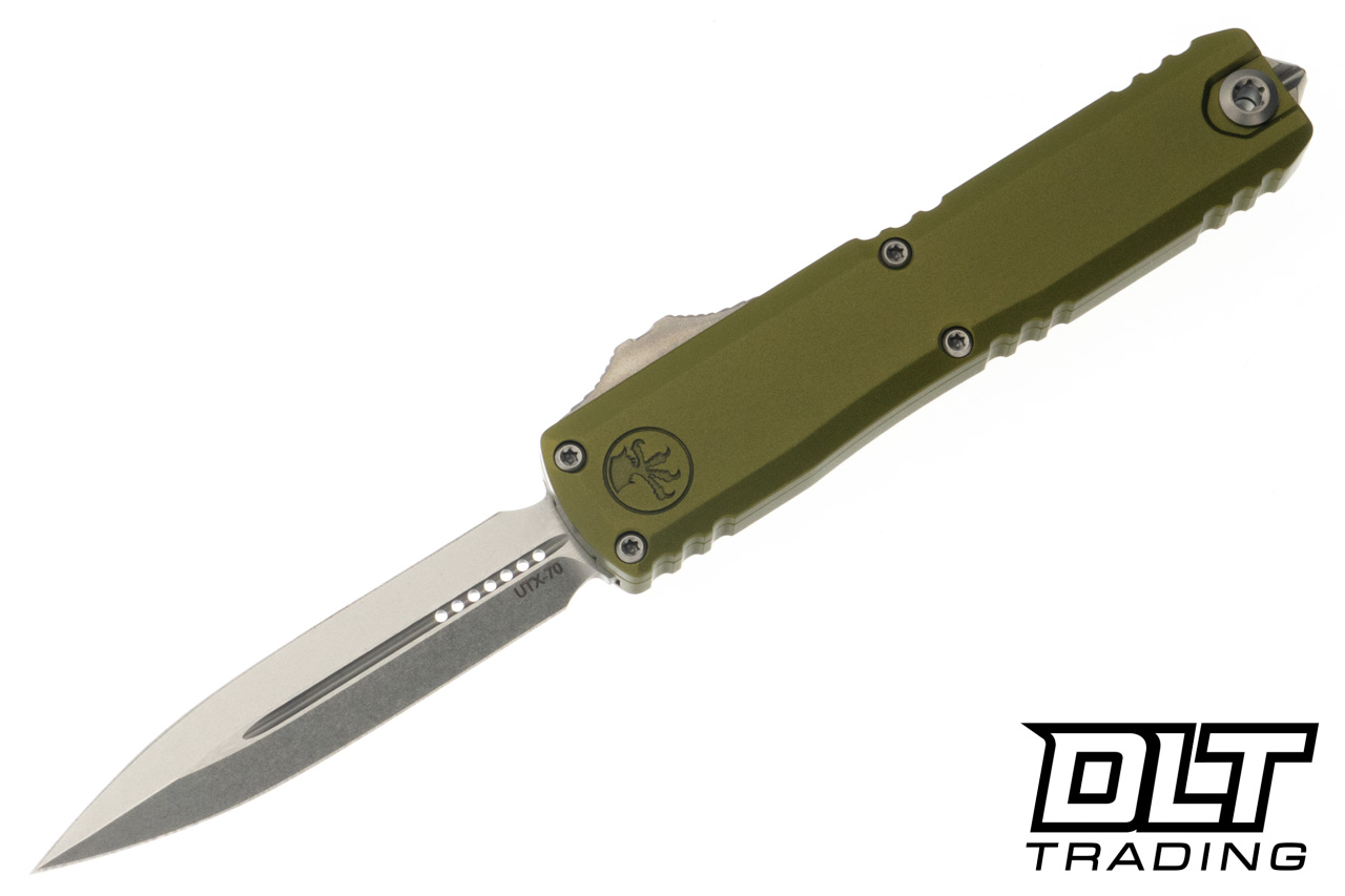 Microtech UTX-70 Gen IV D/E - OD Green Handle - Stonewashed Blade