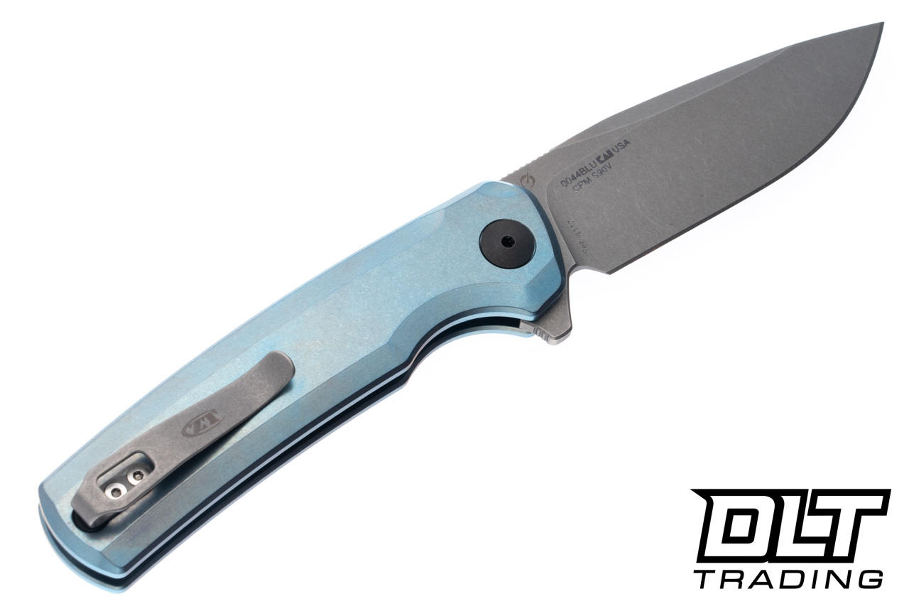 Zero Tolerance 0044BLU Button Lock Flipper - Blue Titanium