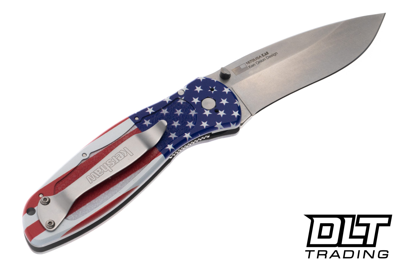 Kershaw Blur 1670USA - USA Flag Aluminum - Stonewash 14C28N Blade