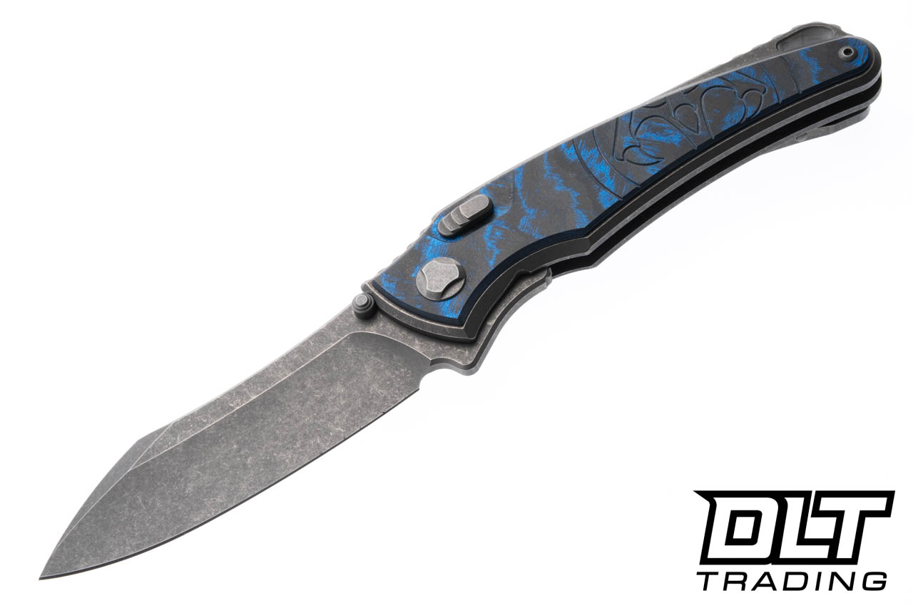 Hawk Talon M390 - Titanium Handle - Linear Blue CarboTi Overlay