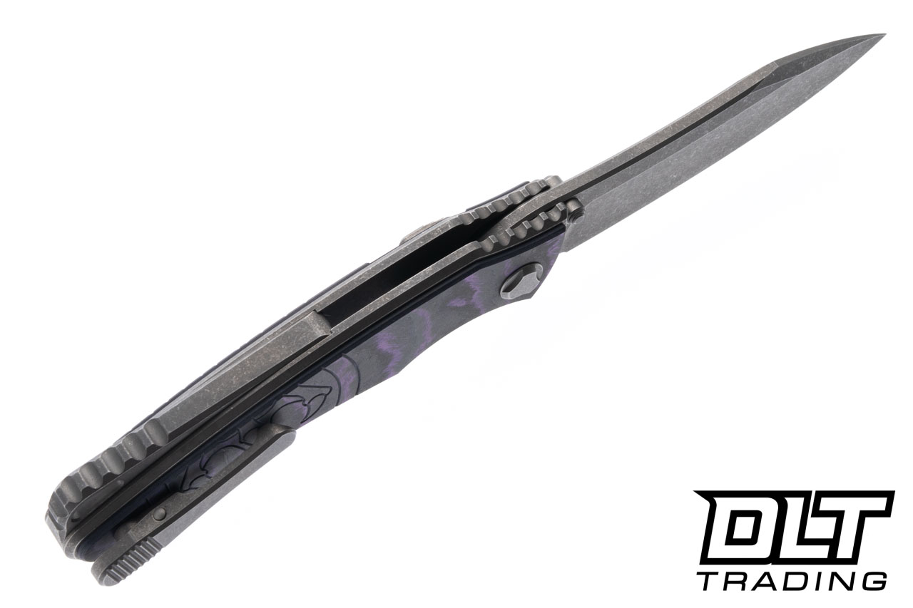 Hawk Talon M390 - Titanium Handle - Linear Purple CarboTi Overlay