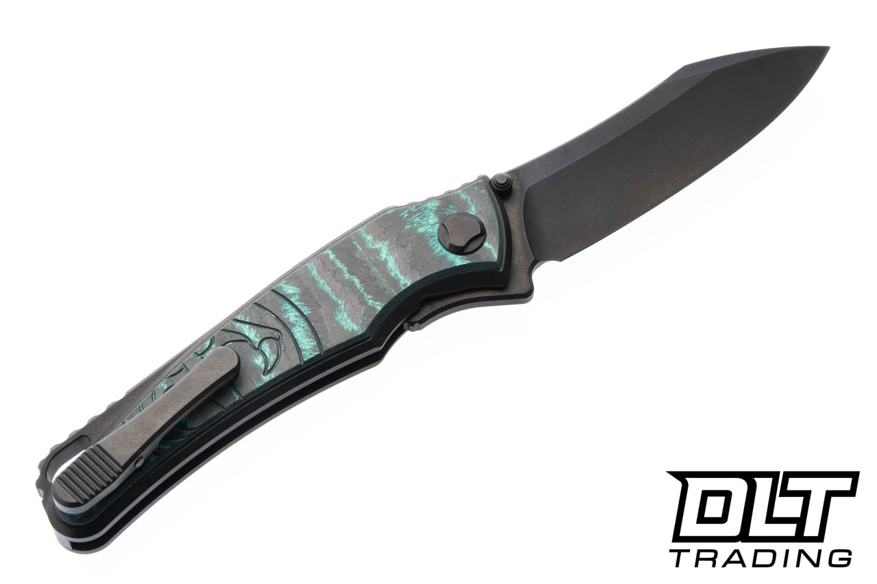 Hawk Talon M390 DLC - DLC Titanium Handle - Linear Teal CarboTi