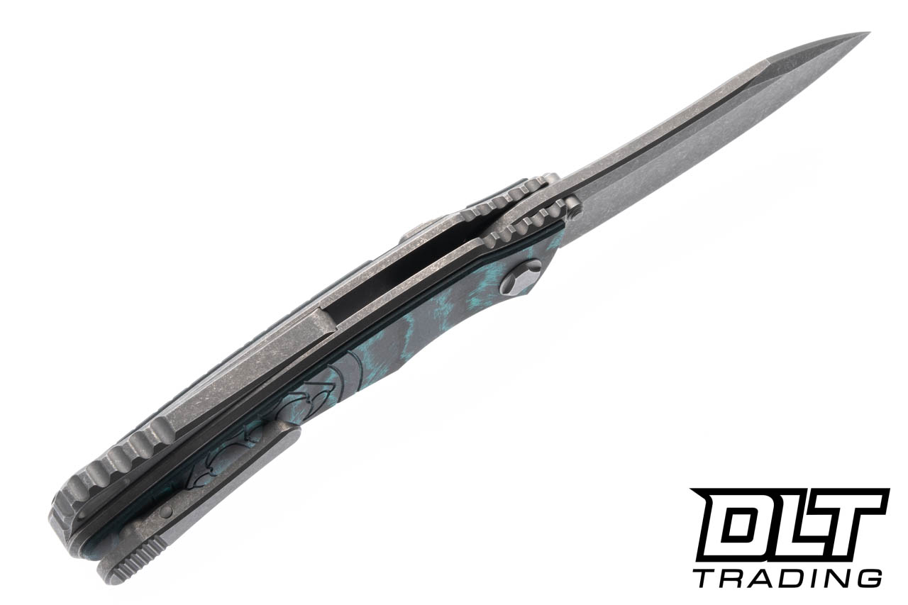 Hawk Talon M390 - Titanium Handle - Linear Teal CarboTi Overlay
