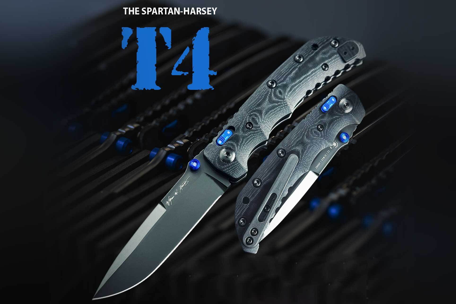 Spartan Harsey T4 - Black G-10 - Blue Accents - Black PVD Elmax