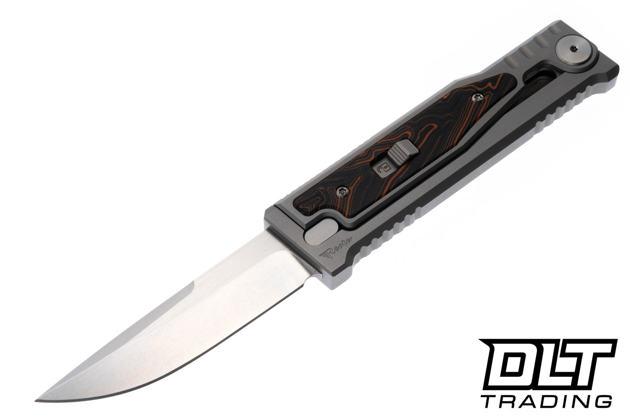 Reate EXO-M Elmax Stonewash Drop Point - Orange & Black Damascus G