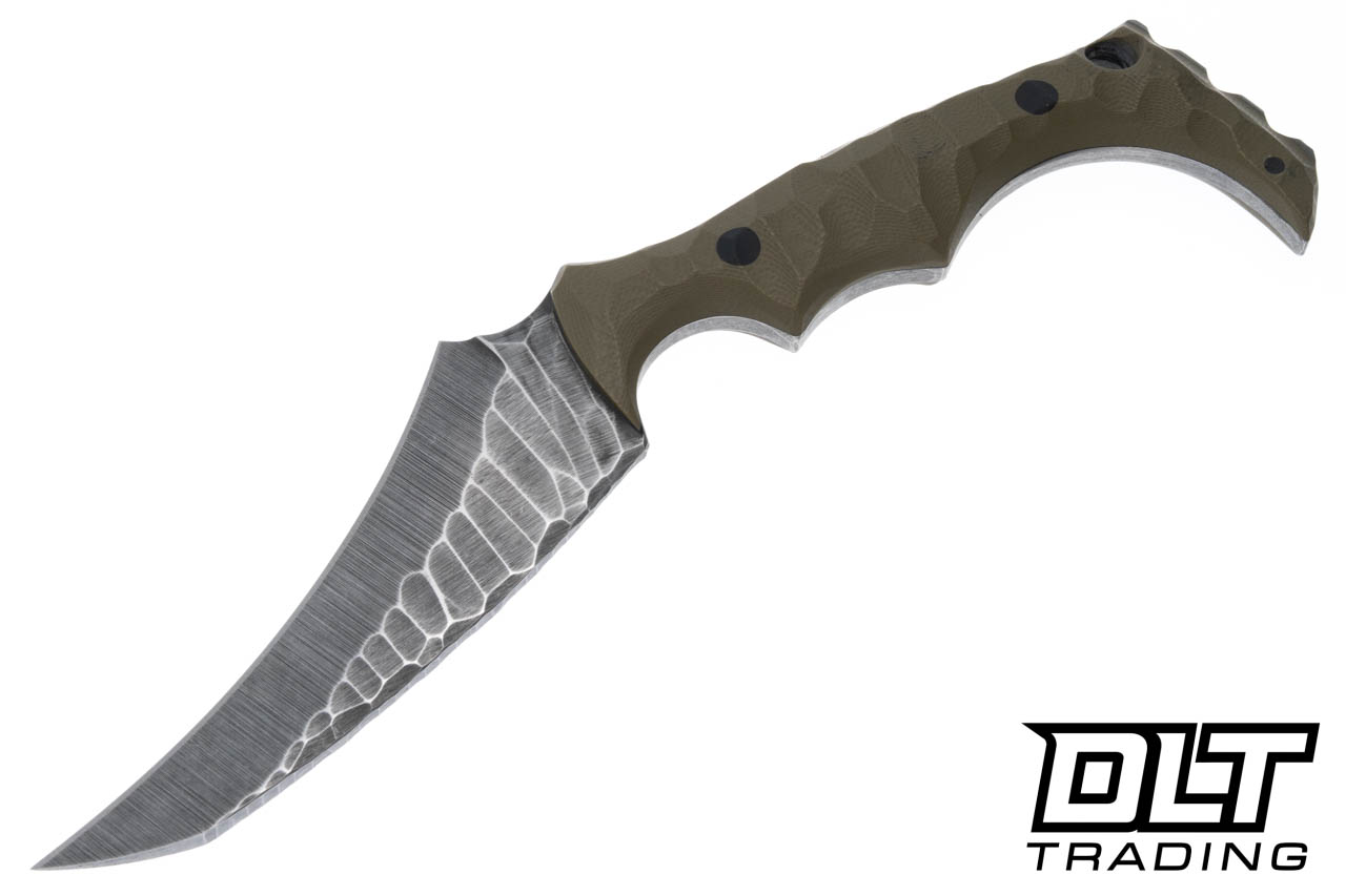 Black ROC Knives Alien - Green G-10 - Hawk Bill Hammered 80CRV2