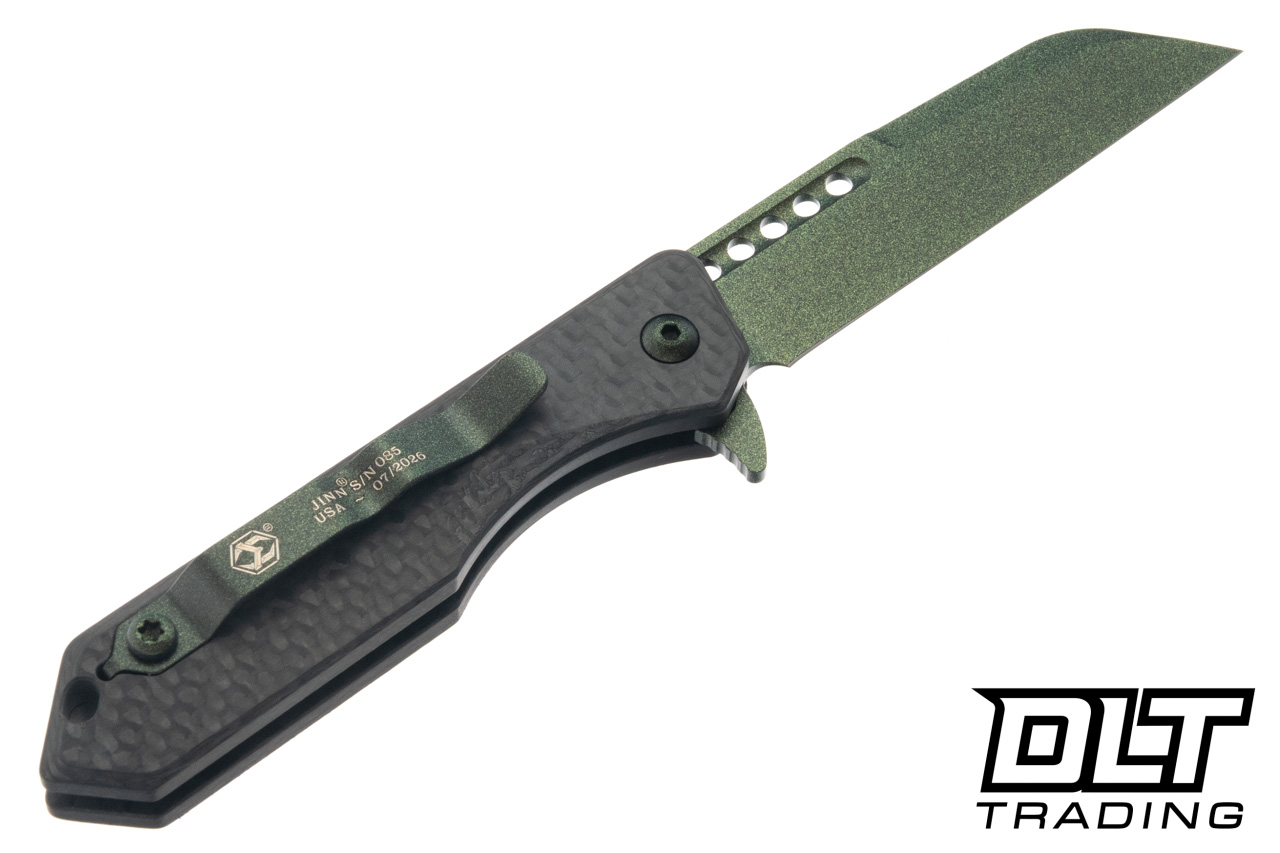 Heretic Jinn Manual - Metallic Green MagnaCut Blade - Carbon Fiber
