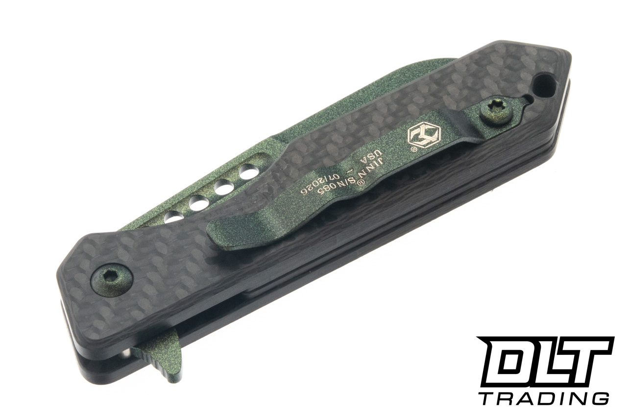 Heretic Jinn Manual - Metallic Green MagnaCut Blade - Carbon Fiber