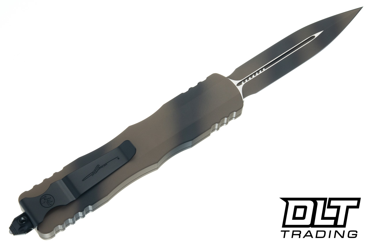 Microtech Dirac Delta D/E - Tan War Paint Handle - Tan War Paint