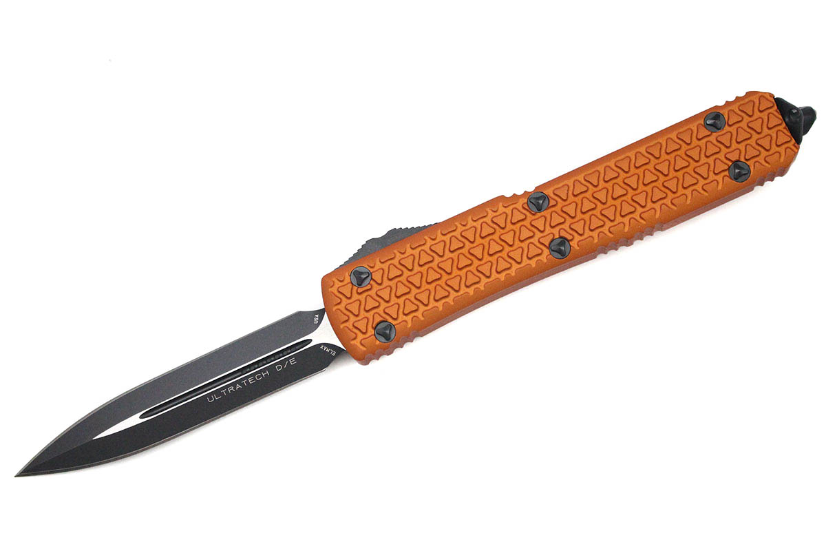 Microtech Ultratech D/E Tri-Grip - Orange Handle - Black & Satin Blade