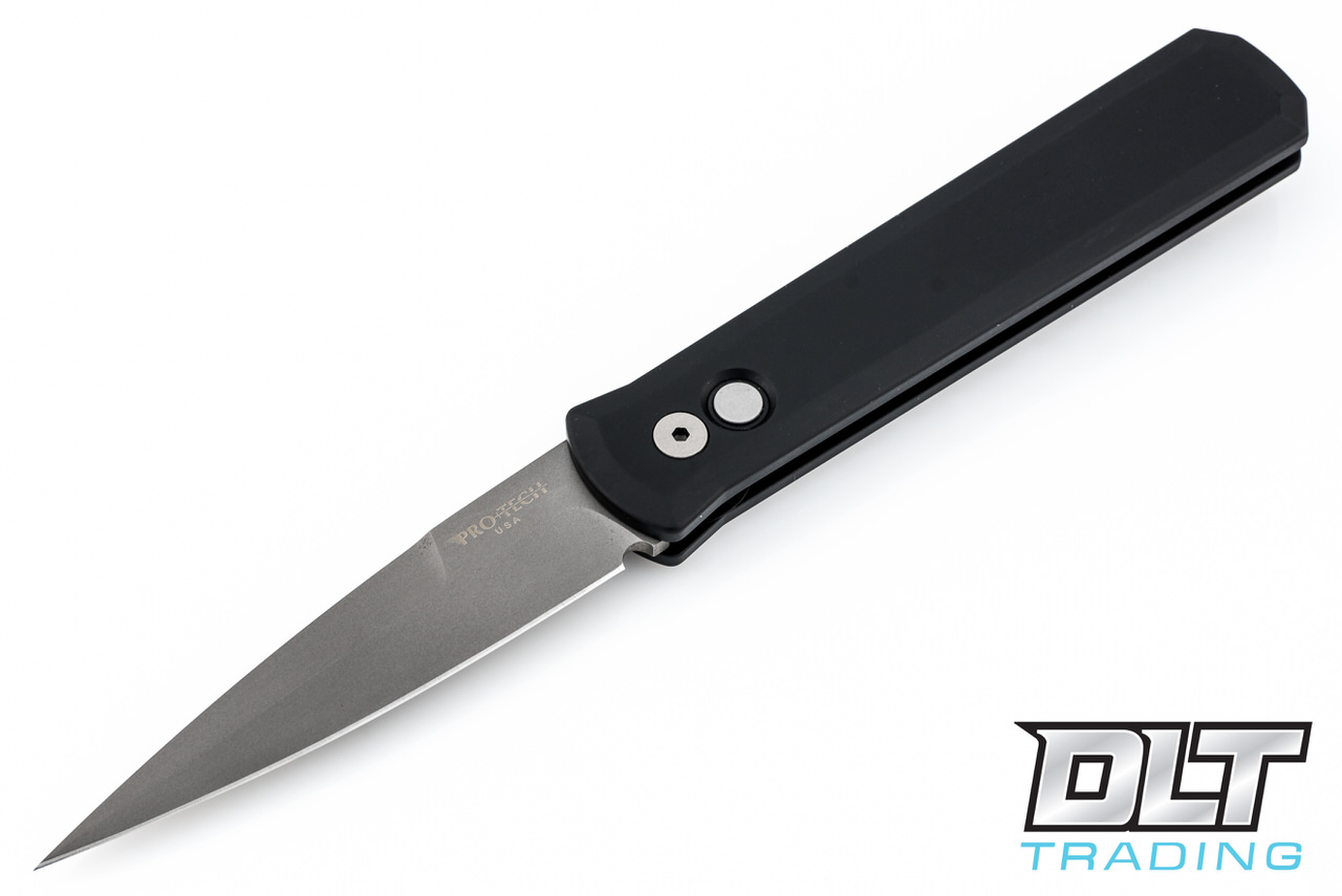 高品質 フローライト 天使の翼 手彫り ブラックスタンド付き Pro-Tech Godfather Black | Bead Blasted 154CM | Auto Button Lock
