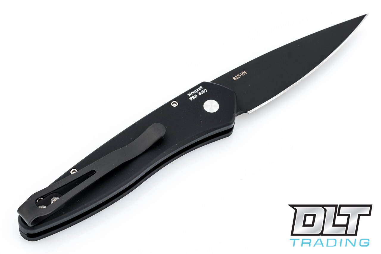 Pro-Tech Newport - Black Handle - Black Blade - DLT Trading