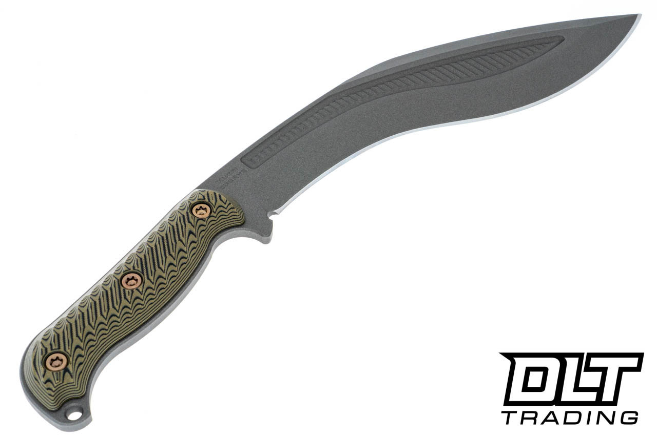 RMJ Tactical Kukri - Tungsten Cerakote - Dirty Olive G-10 - Kydex