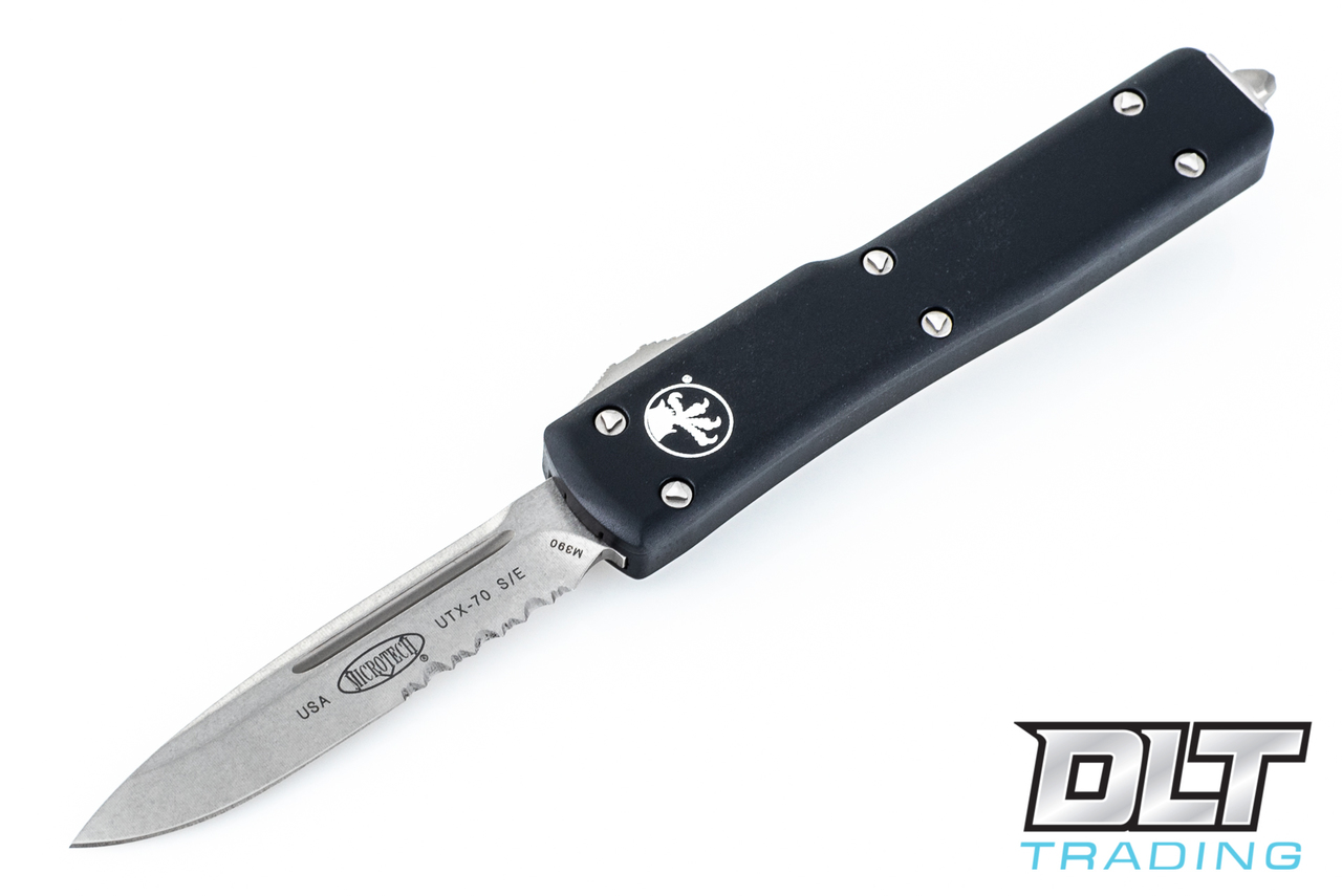 Microtech UTX-70 S/E - Black Handle - Contoured - Stonewash Blade