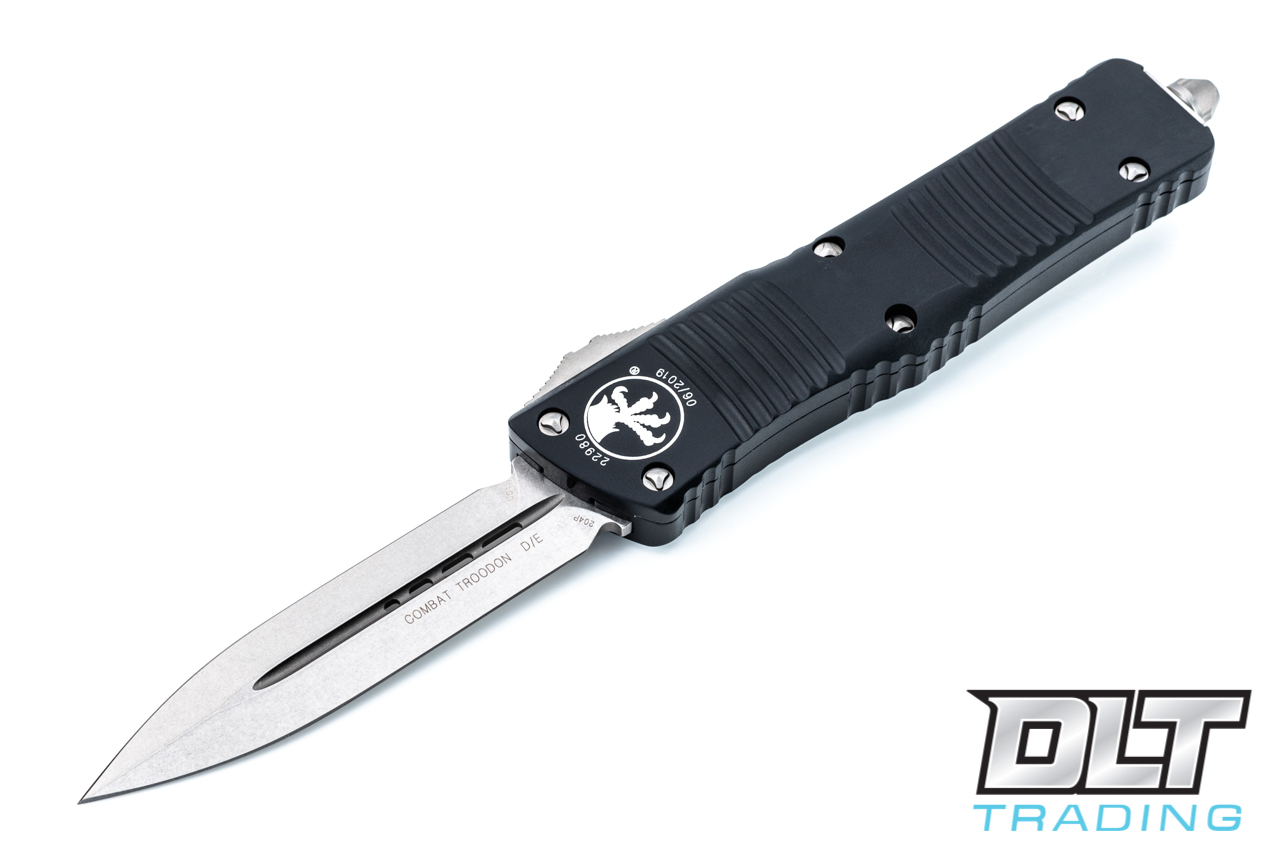 Microtech Combat Troodon D/E - Black Handle - Stonewashed Blade