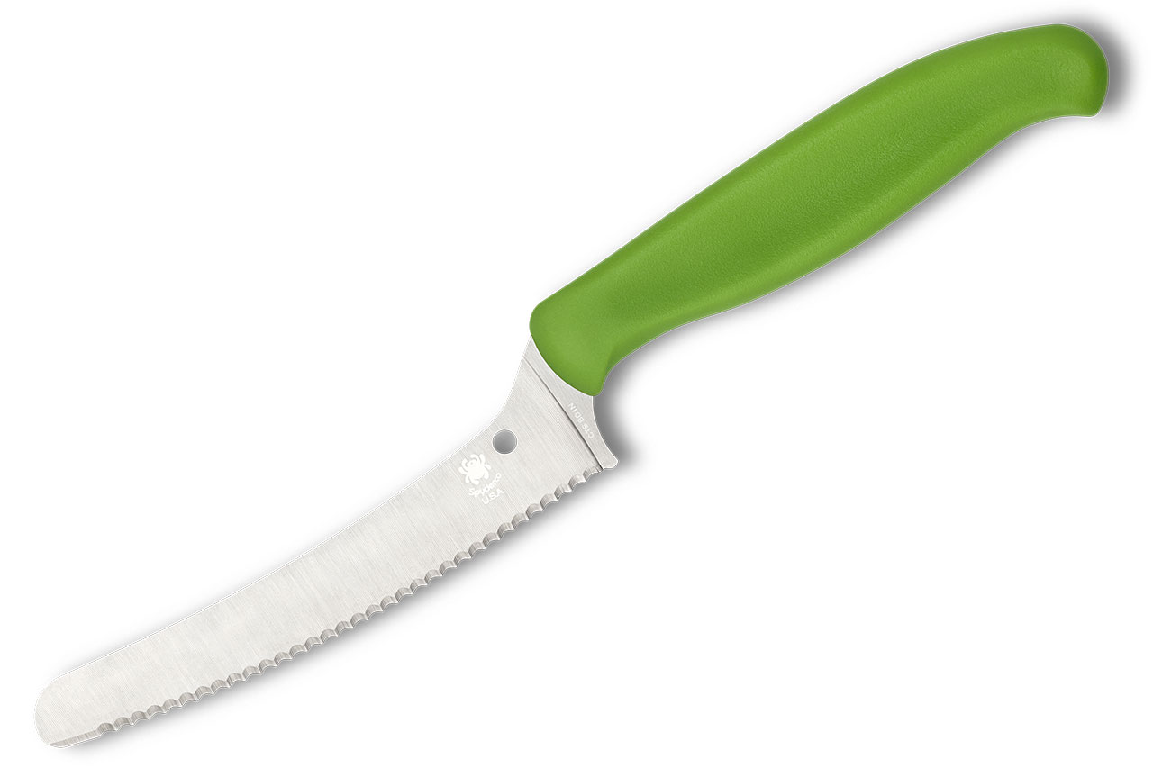 Spyderco Z-Cut Kitchen Knife - Blunt Tip - Green - Serrated - DLT Trading