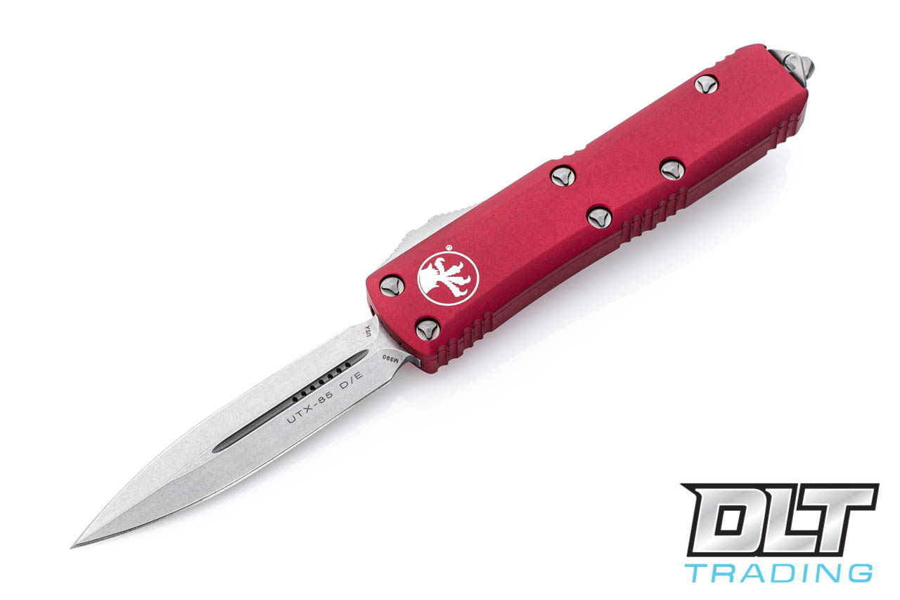 Microtech UTX-85 D/E - Red Handle - Stonewash Blade