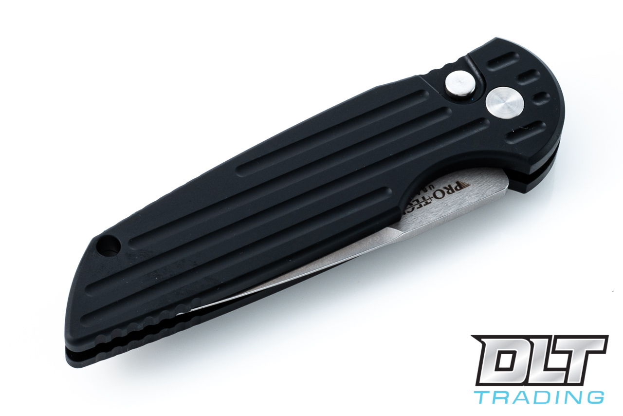 Pro-Tech TR3 Left-Handed - Black Handle - Stonewashed Blade