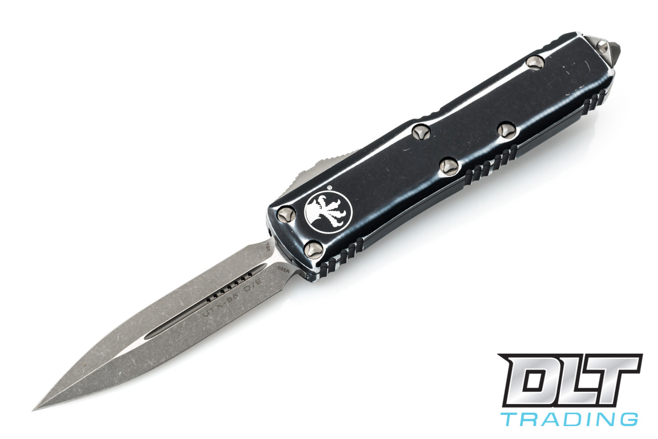 Microtech UTX-85 D/E - Distressed Black Handle - Apocalyptic Blade