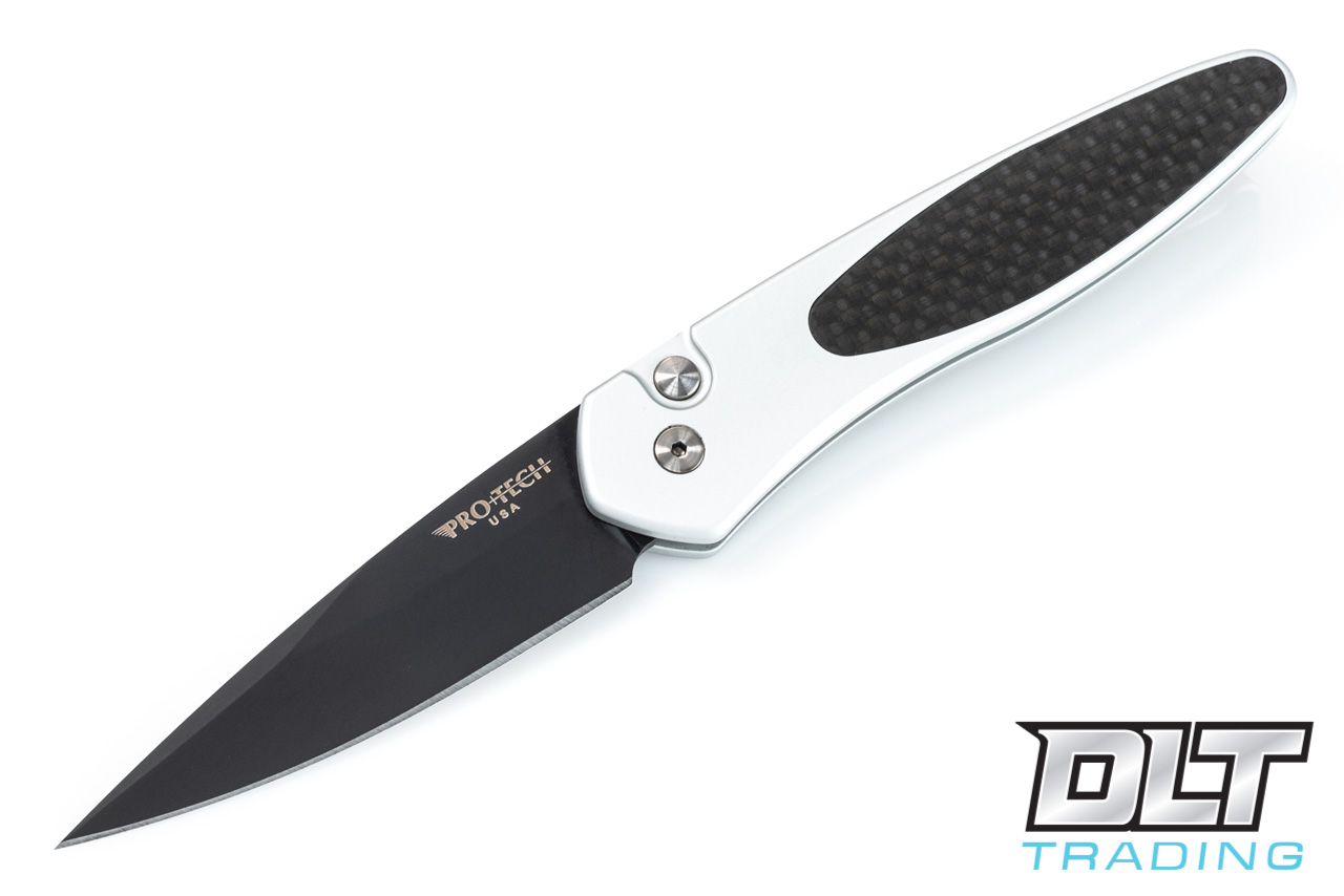 Pro-Tech Newport - Silver Handle - Carbon Fiber Inlay - Black