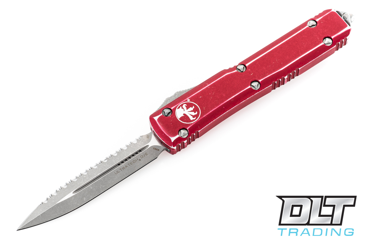 Microtech Ultratech D/E - Distressed Red Handle - Apocalyptic Blade