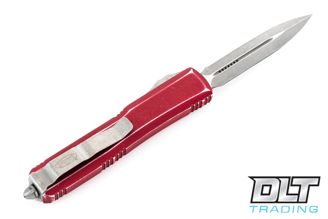 Microtech Ultratech D/E - Distressed Red Handle - Apocalyptic Blade