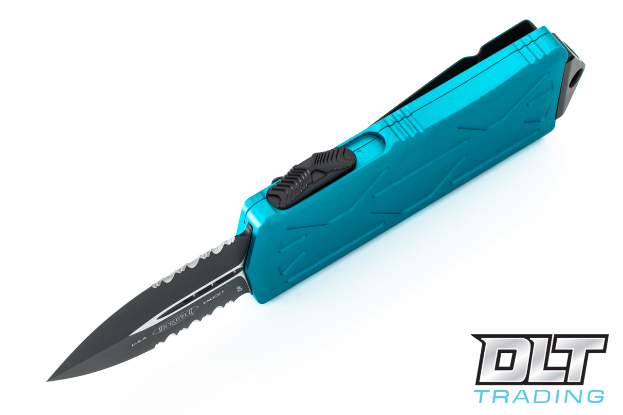 Microtech 157-2TQ Exocet - Turquoise Handle - Black Blade - DLT