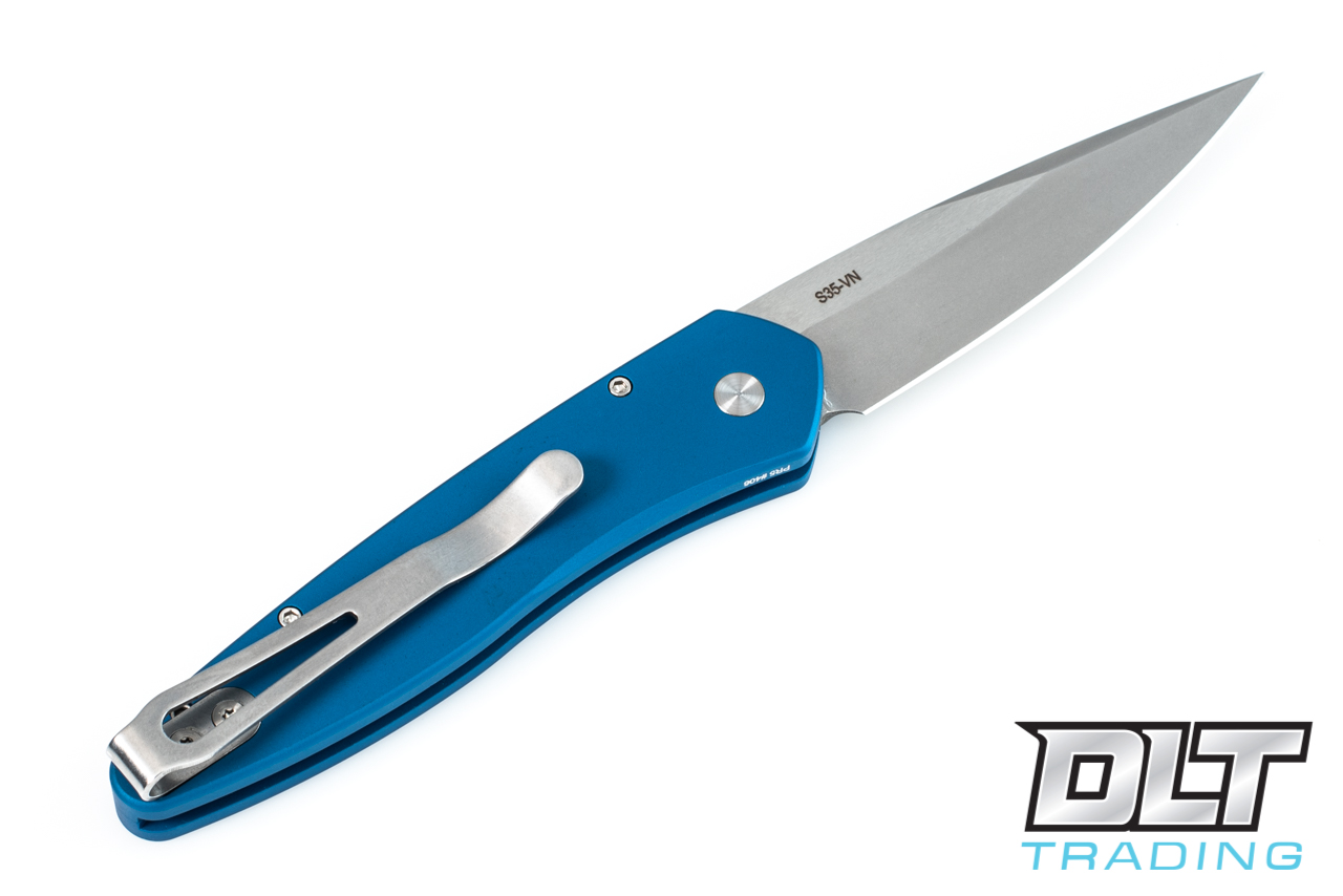 Pro-Tech Newport - Blue Handle - Stonewashed Blade - DLT Trading
