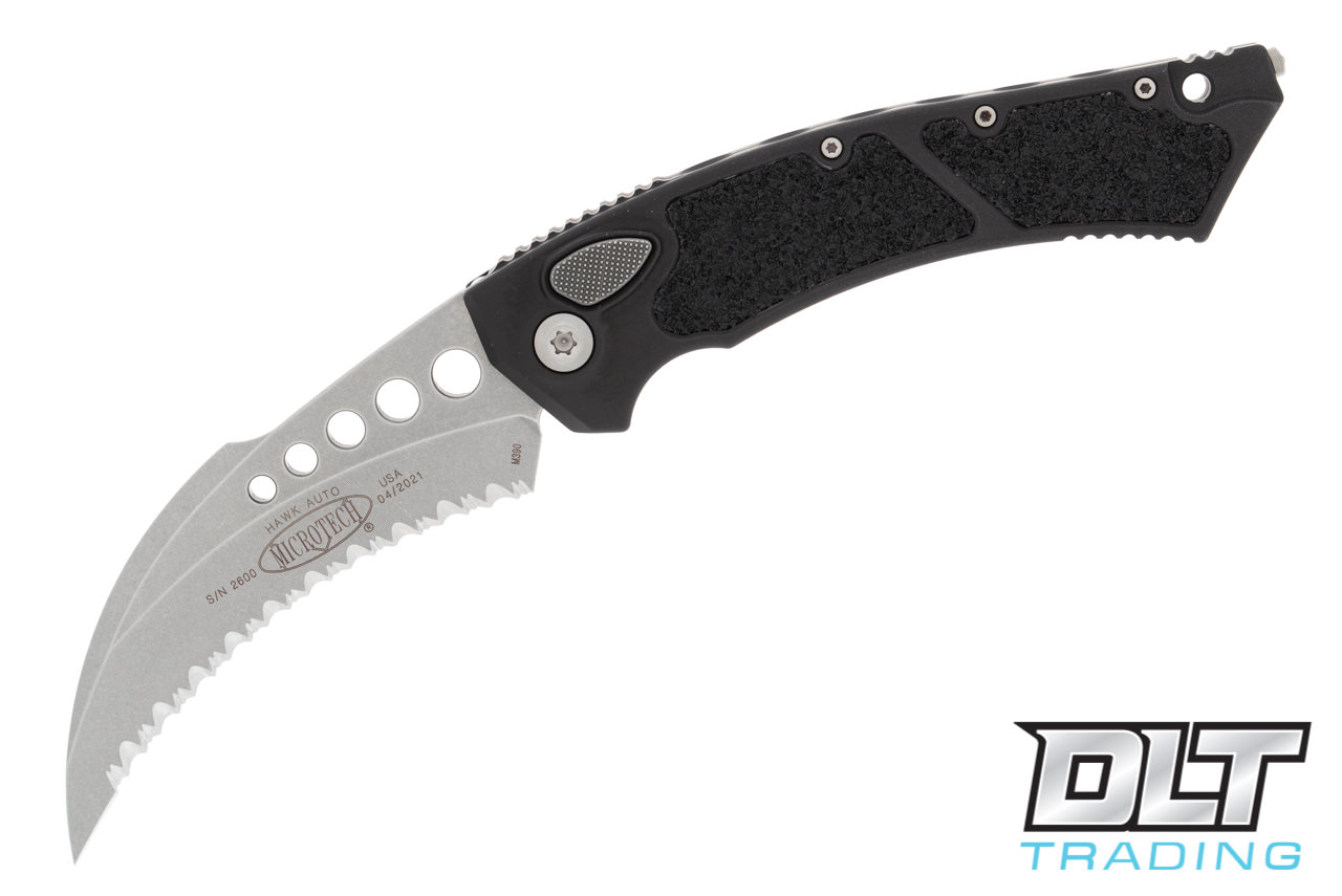 Microtech 166-12 Hawk - Black Handle - Stonewashed Blade - DLT Trading