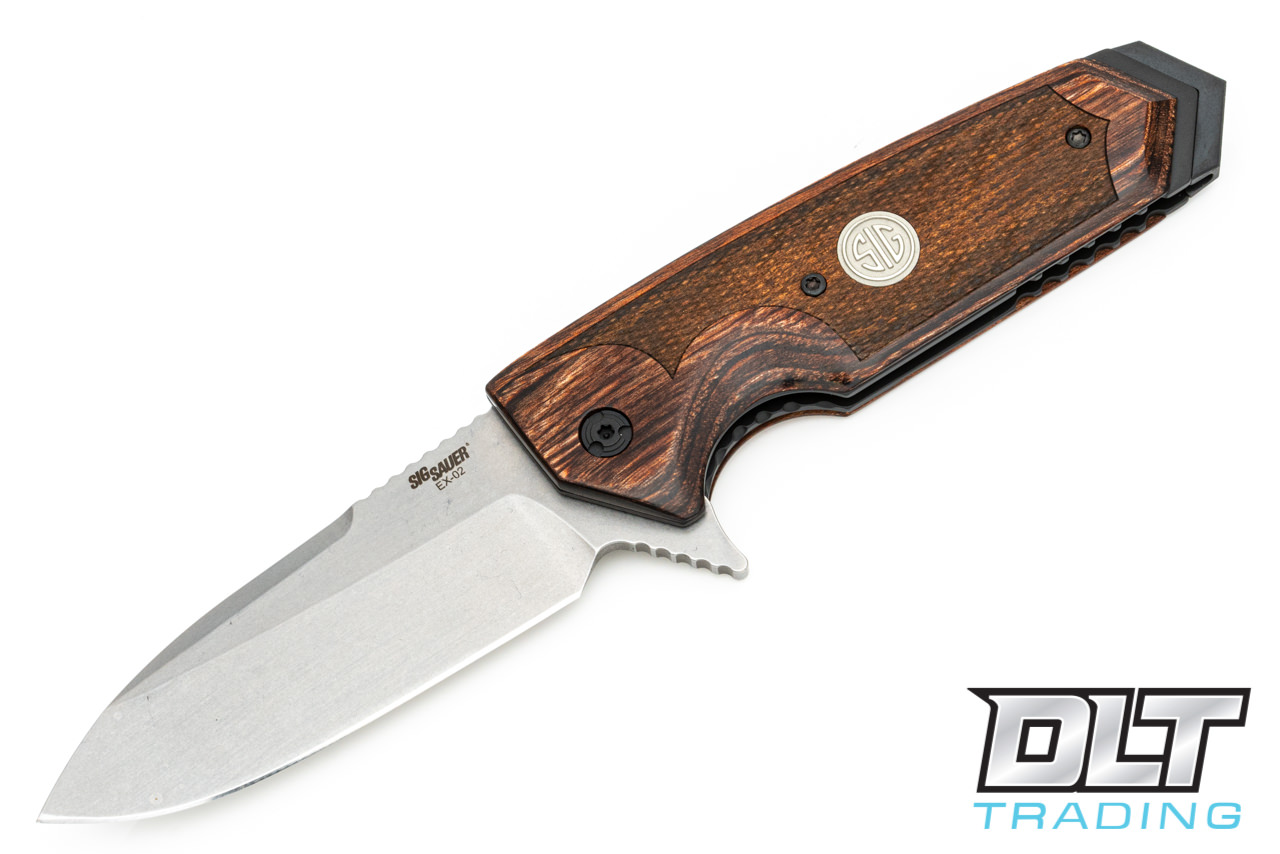 Hogue SIG EX-02 ASE Flipper Spear Point - Walnut - Tumbled Blade
