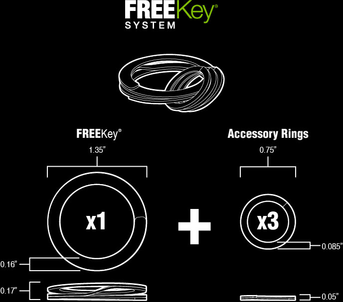 Freekey Easy-Open Key Ring System with 3 Mini Rings 1-1/8-In. Diam.