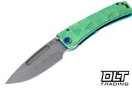 Medford Marauder H Drop Point - Tumbled MagnaCut - Green Stained Glass Sculpting - Flamed Hardware - Green Clip #2