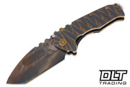 Medford Praetorian Ti Tanto - Vulcan S35VN - BB Cement Brass Bronze Twisted Predator Scultping - Brass Bronze Hardware & Clip