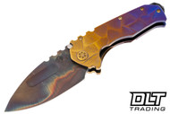 Medford Praetorian Ti Drop Point - Vulcan S35VN - Bronze Violet Fade Stained Glass Sculpting - Bronze Hardware - Bronze Violet Fade Clip