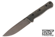 Reiff F5 Field Survival Knife - Black Canvas Micarta - Saber - Acid Stonewashed - Leather Sheath