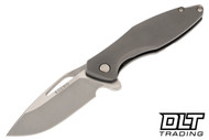 Koenig Mini Arius - Patterned Titanium Handle - Burnished Blade - Polished Flats - Silver Hardware